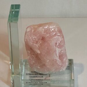 Genuine Rose Quartz on thick glass- bookend